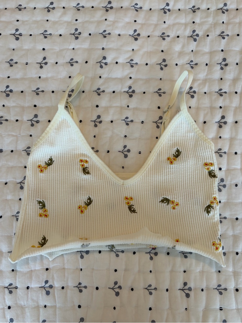 UO Cream Floral Ribbed Bralette Top